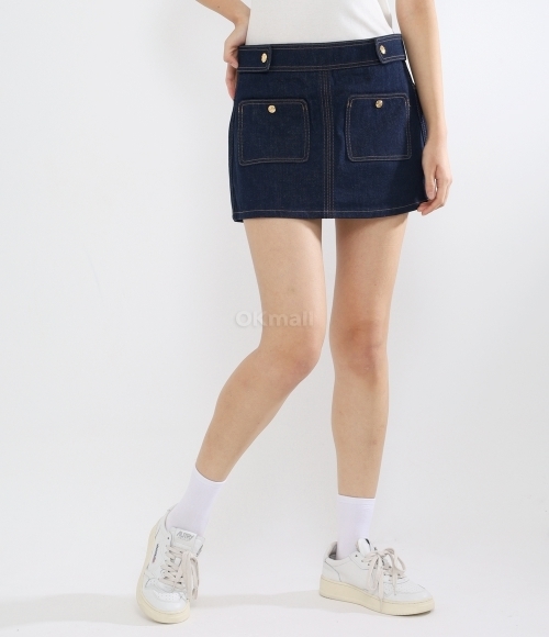 CELINE]TRAPEZE MINI SKIRT IN RAW WASH DENIM (2S388224Z 07IN