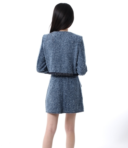 Self-Portrait]TEXTURED DENIM MINI SKIRT (PF24826SKBL-BLUE