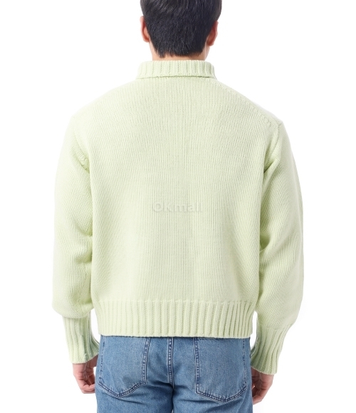 AURALEE]WOOL SOFT CORD KNIT HALF ZIP P/O LIGHT LIME