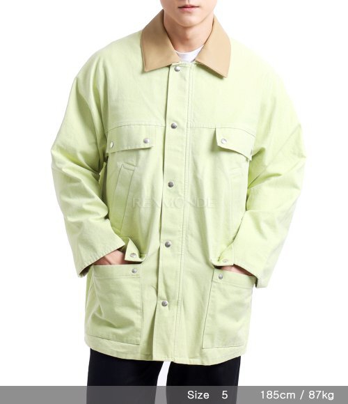 AURALEE]WASHED ORGANIC CANVAS HUNTING BLOUSON LIME GREEN