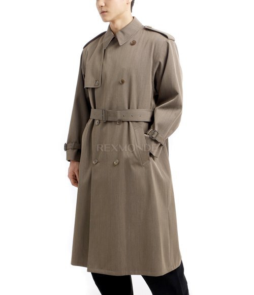 AURALEE]WOOL CAVARLY TWILL LAMINATE TRENCH COAT OLIVE BROWN