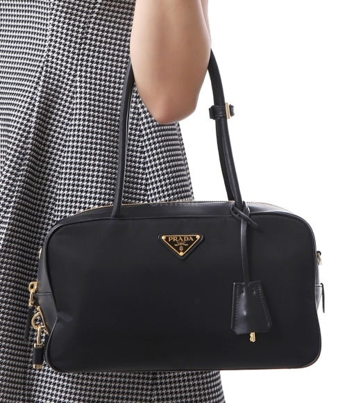 PRADA]자물쇠 미디엄 리나일론 및 가죽 탑 핸들 백 (1BB132 V