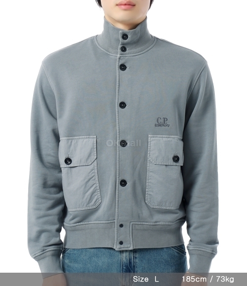 CP COMPANY]Cotton Diagonal Fleece Resist Dyed Button