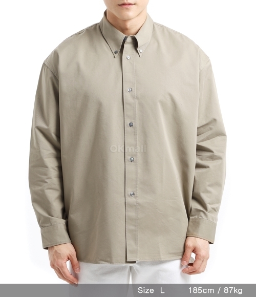 Tシャツ・カットソー STUDIO NICHOLSON BUTTON DOWN SHIRT (RUSKIN SNM 1152 PARCEL) Ruskin Technical Twill Shirt in Parcel | Oversized Shirt