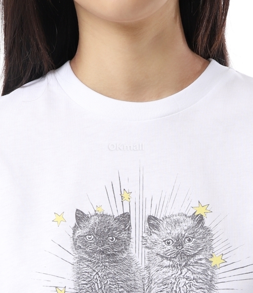 GANNI]WHITE BASIC JERSEY KITTENS RELAXED T-SHIRT (T4060 151