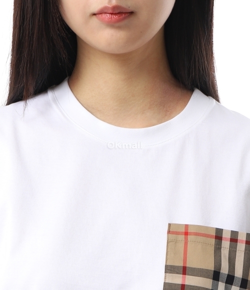 BURBERRY｜ (Checkered Pocket Cotton T-Shirt (8103971)) Cotton T-shirt with Check pocket Burberry Bianco | Grifo210