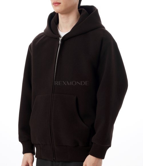 AURALEE]DOUBLE CLOTH HEAVY WOOL PILE ZIP HOODIE DARKBROWN