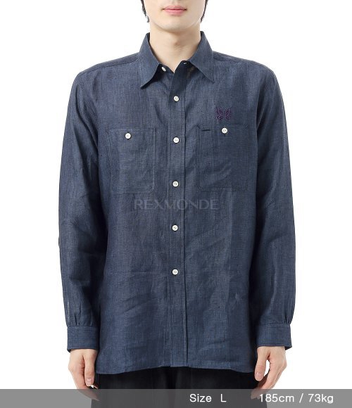 NEEDLES]Work Shirt Linen Chambray - BLUE (QV291) | 렉스몬드