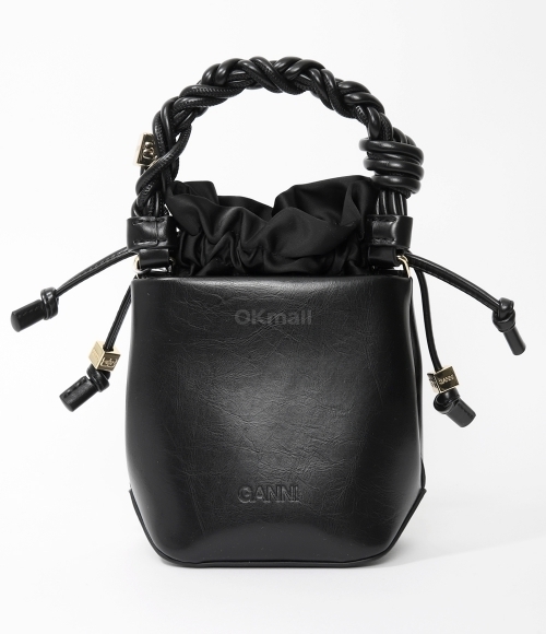 GANNI]BLACK CRINKLE OLEATEX MINI GANNI BOU BUCKET BAG (A6509