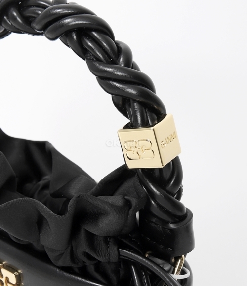 GANNI]BLACK CRINKLE OLEATEX MINI GANNI BOU BUCKET BAG (A6509