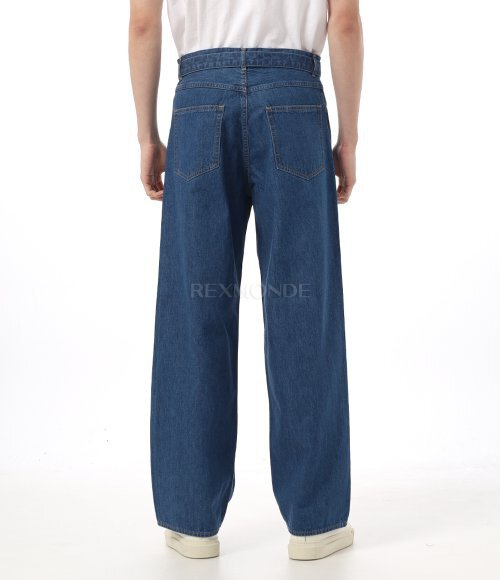 AURALEE]SELVEDGE LIGHT OZ DENIM BELTED PANTS MEDIUM WASHED INDIGO