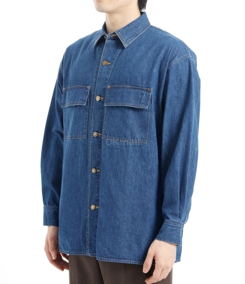 トップス AURALEE SELVEDGE LIGHT OZ DENIM SHIRT 3 Auralee Selvedge Light Oz Denim Shirt Medium Washed Indigo