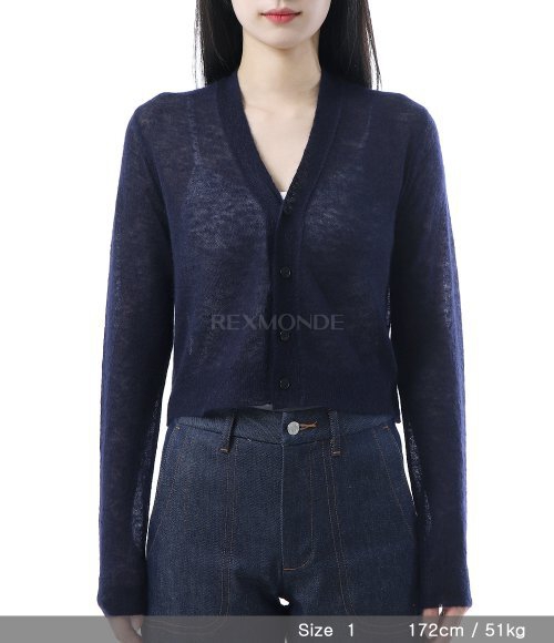 AURALEE]KID MOHAIR SHEER KNIT CARDIGAN NAVY (A25SC04FG) | 렉스몬드