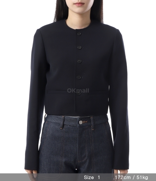 HIGH DENSITY WOOL TWILL SHORT JACKET Navy Wool Jacket Navy Short