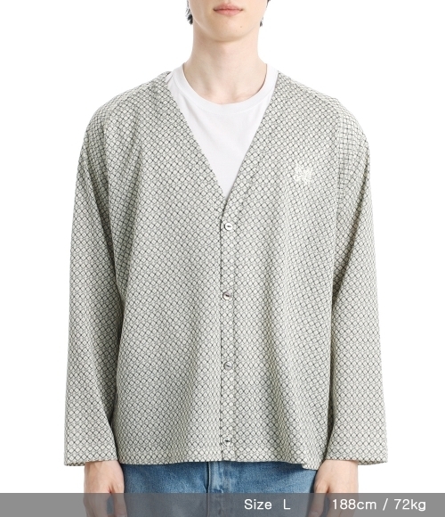 NEEDLES]V-Neck Cardigan R/PE Russell - NATURAL/BLACK GRID (QV347