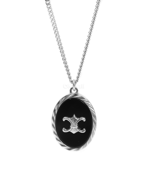 CELINE]TRIOMPHE DE LYS MEDAL NECKLACE IN STERLING SILVER AND