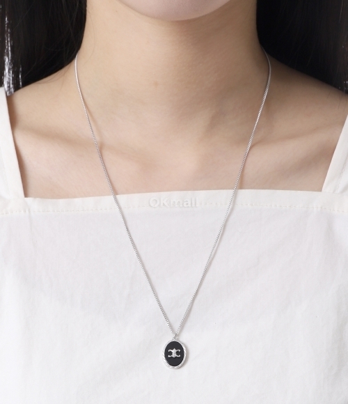 CELINE]TRIOMPHE DE LYS MEDAL NECKLACE IN STERLING SILVER AND