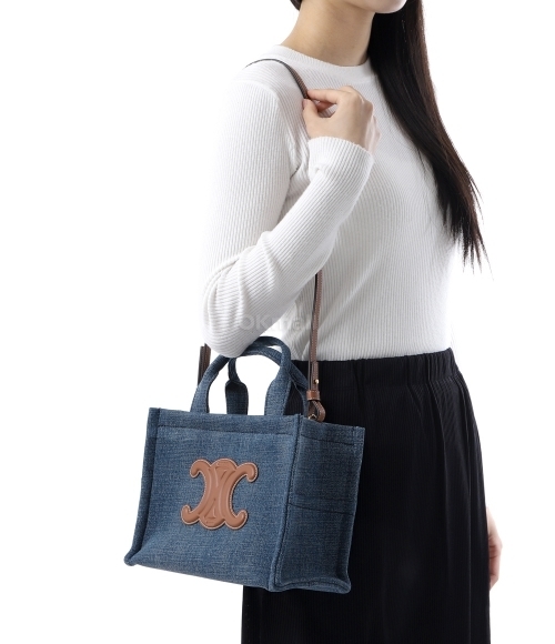 CELINE｜ (SMALL CABAS TOTE BAG IN DENIM (199162GFF 05BD) Women's Small cabas Thais in denim | CELINE | 24S