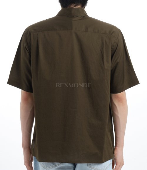 AURALEE]WASHED FINX TYPEWRITER OPEN COLLAR HALF SLEEVED SHIRT DARK