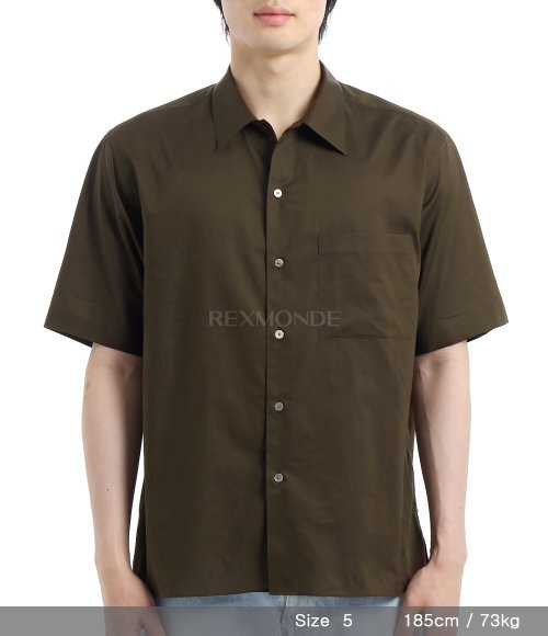 AURALEE]WASHED FINX TYPEWRITER OPEN COLLAR HALF SLEEVED SHIRT DARK