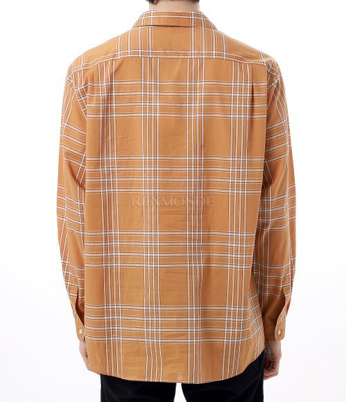 AURALEE]WASHED FINX TYPEWRITER CHECK P/O SHIRT AMBER CHECK