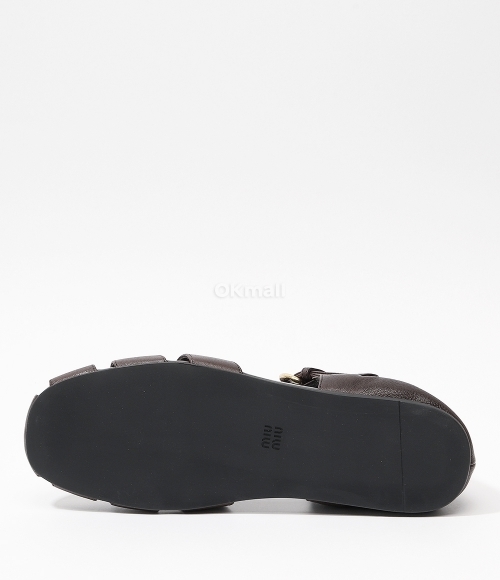 Miu Miu｜SANDALS (5E395E EFX F0NBL) Briarwood Ruches Nappa Leather Fisherman's Sandals | Miu Miu