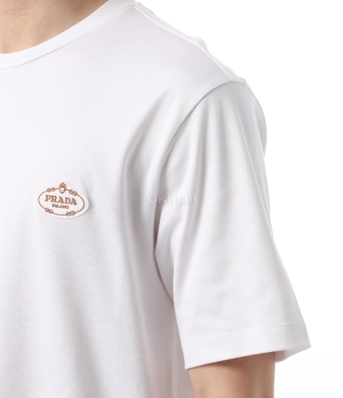 PRADA｜ (UJN837 240 F0009) Prada: Men's Cotton T-Shirt (White F0009) PS25 UJN837-WM2