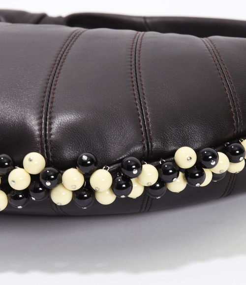 Lemaire｜ (MINI FORTUNE WITH BEADS (BG0152 LL095 490)) Lemaire Mini Fortune Croissant Bag with Beads Dark Chocolate