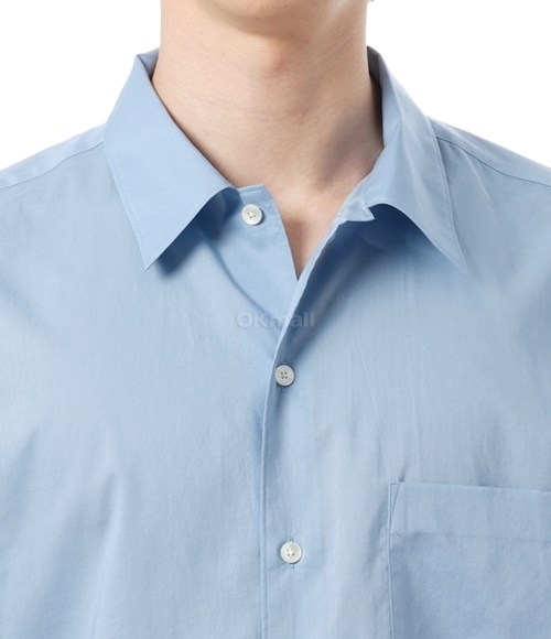 AURALEE]WASHED FINX TYPEWRITER OPEN COLLAR HALF SLEEVED