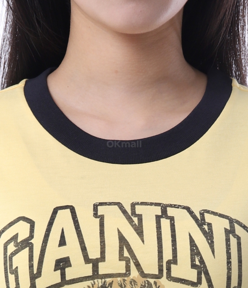 GANNI｜ (Yellow Cropped Leopard T-shirt (T4256 372)) Yellow Cropped Leopard T-shirt | GANNI US