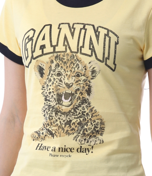 GANNI｜ (Yellow Cropped Leopard T-shirt (T4256 372)) Mellow Yellow Yellow Cropped Leopard T-shirt | GANNI US