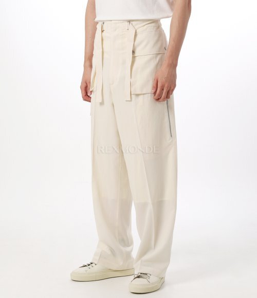 AURALEE]LIGHT COTTON WOOL VIYELLA CARGO PANTS IVORY WHITE
