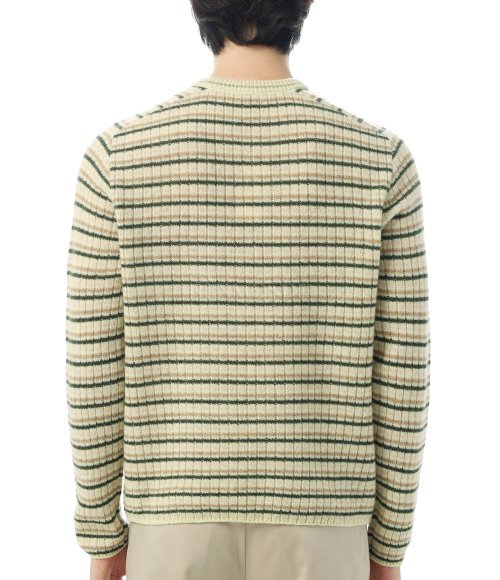 AURALEE]SHETLAND WOOL CASHMERE RIB KNIT P/O IVORY STRIPE