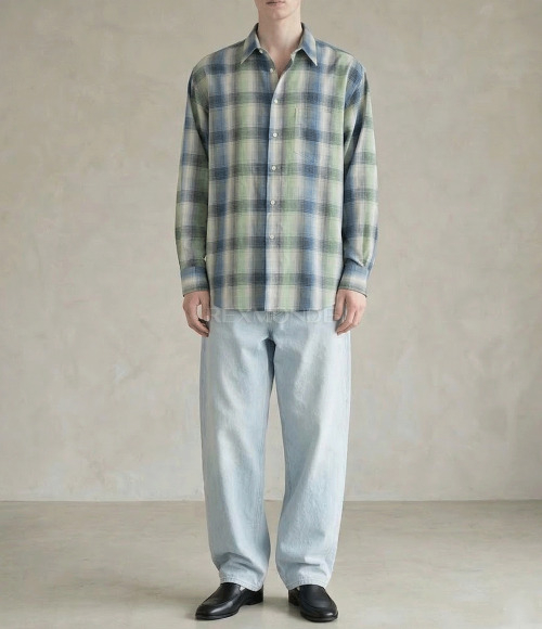 AURALEE]SUPER LIGHT WOOL CHECK SHIRT BLUE GREEN CHECK (A25AS01LC