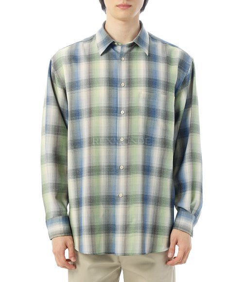 AURALEE]SUPER LIGHT WOOL CHECK SHIRT BLUE GREEN CHECK (A25AS01LC