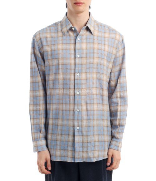 AURALEE]AIRY WOOL CHECK SHIRT LIGHT BLUE BEIGE (A25AS01WN) | 렉스몬드