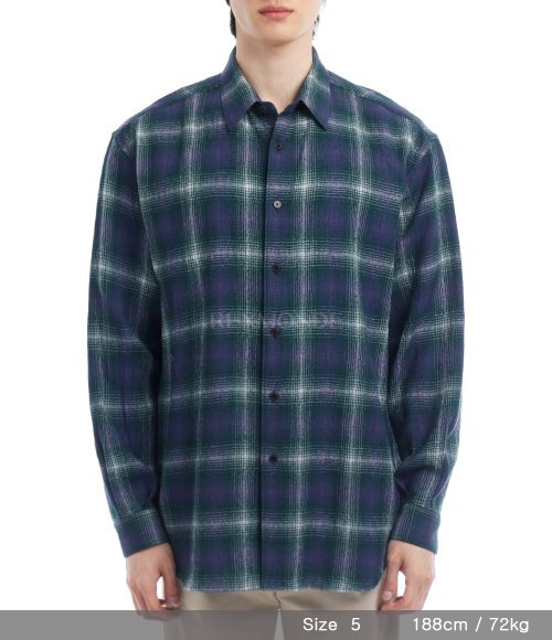 AURALEE]AIRY WOOL CHECK SHIRT LIGHT FOREST GREEN X NAVY (A25AS01WN