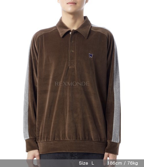 NEEDLES]Side Line Pullover Shirt C/PE Velour - Brown (RW338