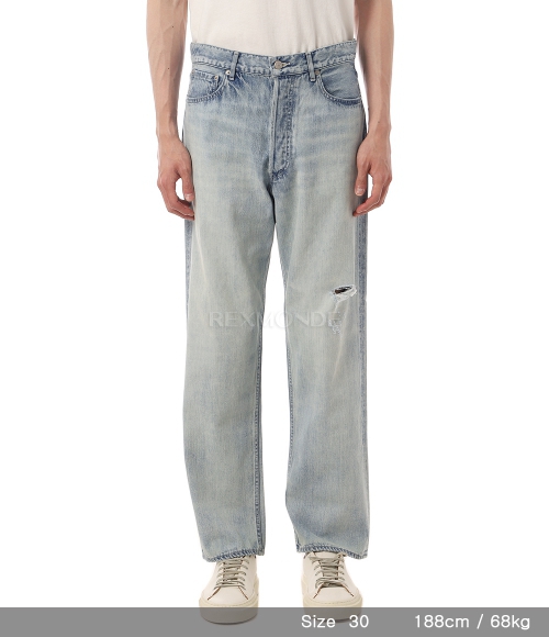 AURALEE]FADED SELVEDGE LIGHT DENIM WIDE PANTS - LIGHT INDIGO